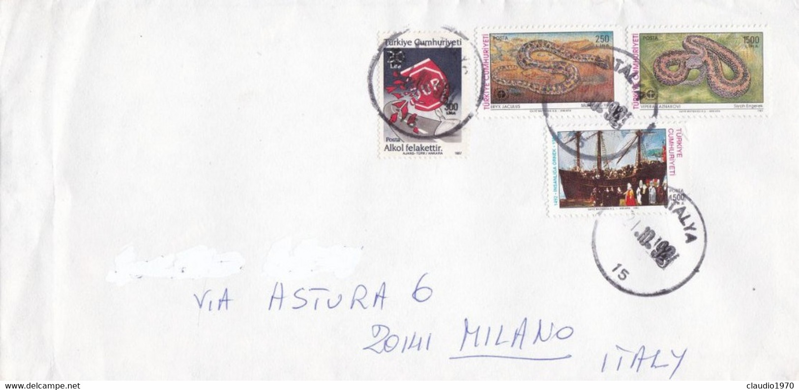 TURCHIA - TùKIYE - STORIA POSTALE - BUSTA -  VIAGGIATA PER MILANO - ITALIA 1992 - Storia Postale