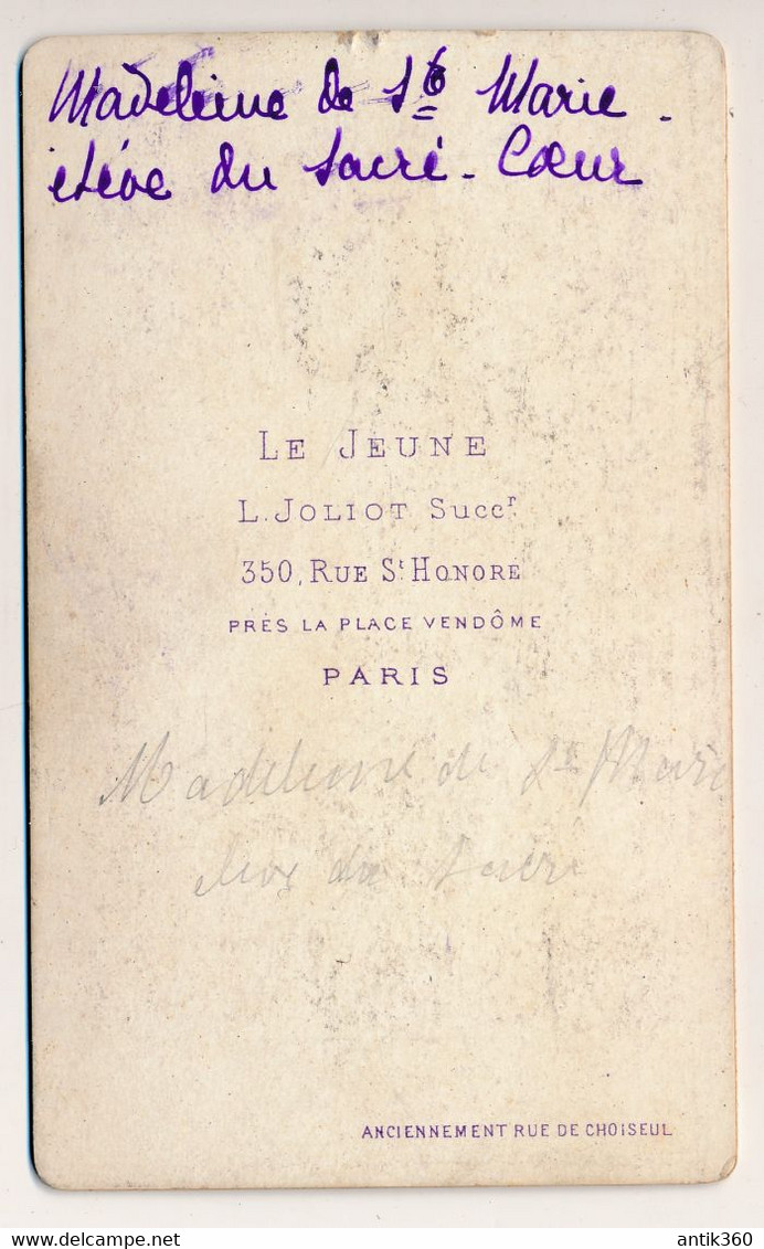 CDV - Portrait Madeleine DE SAINTE MARIE Communiante - Photographe Le Jeune Paris - Photographie Ancienne - Personas Identificadas