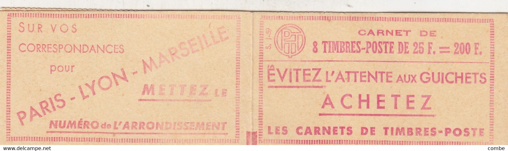 CARNET. MARIANNE DE MULLER. 25Fr. 1011C-C1. PARIS-LYON-MARSEILLE - Old : 1906-1965