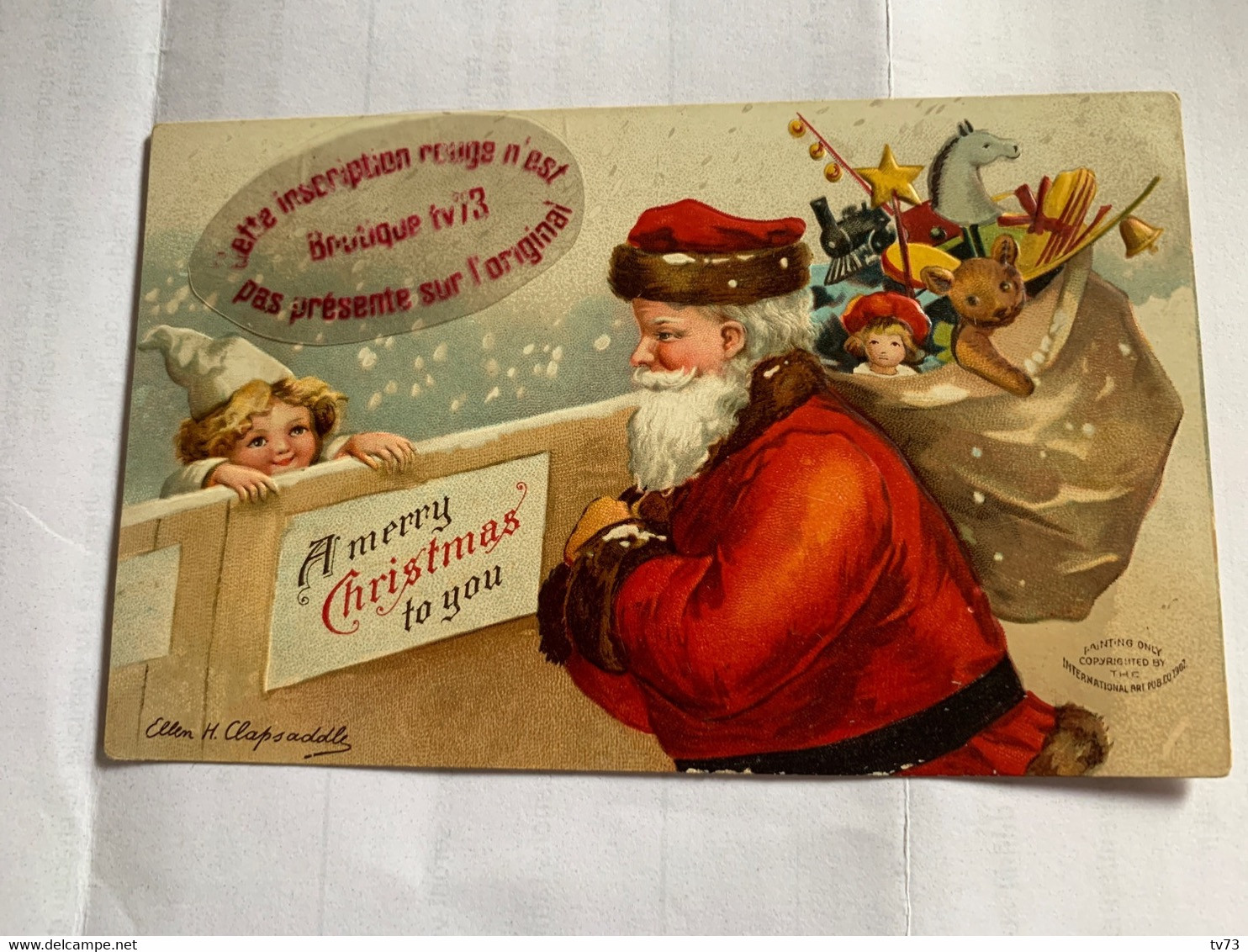 T1050Q - Ellen Clapsaddle A Merry Christmas To You - Carte Gaufrée - Embossed Card - Pere Noël - Clapsaddle