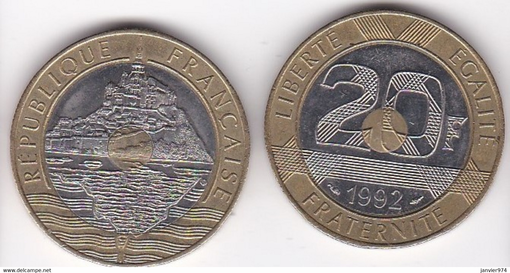 20 Francs Mont Saint Michel 1992 V Fermé , 5 Rangées , Bimétallique Bicolore - 20 Francs