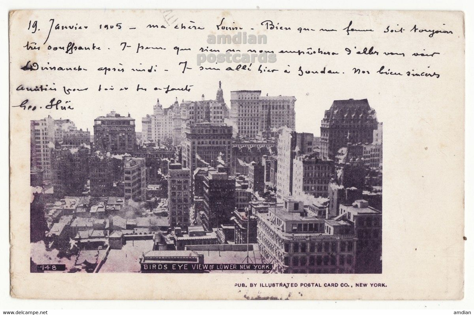 USA NYC, Early Birds Eye View Of Lower New York City Ca 1905 Vintage Panoramic Antique Postcard NY Illustrated Post Card - Panoramische Zichten, Meerdere Zichten
