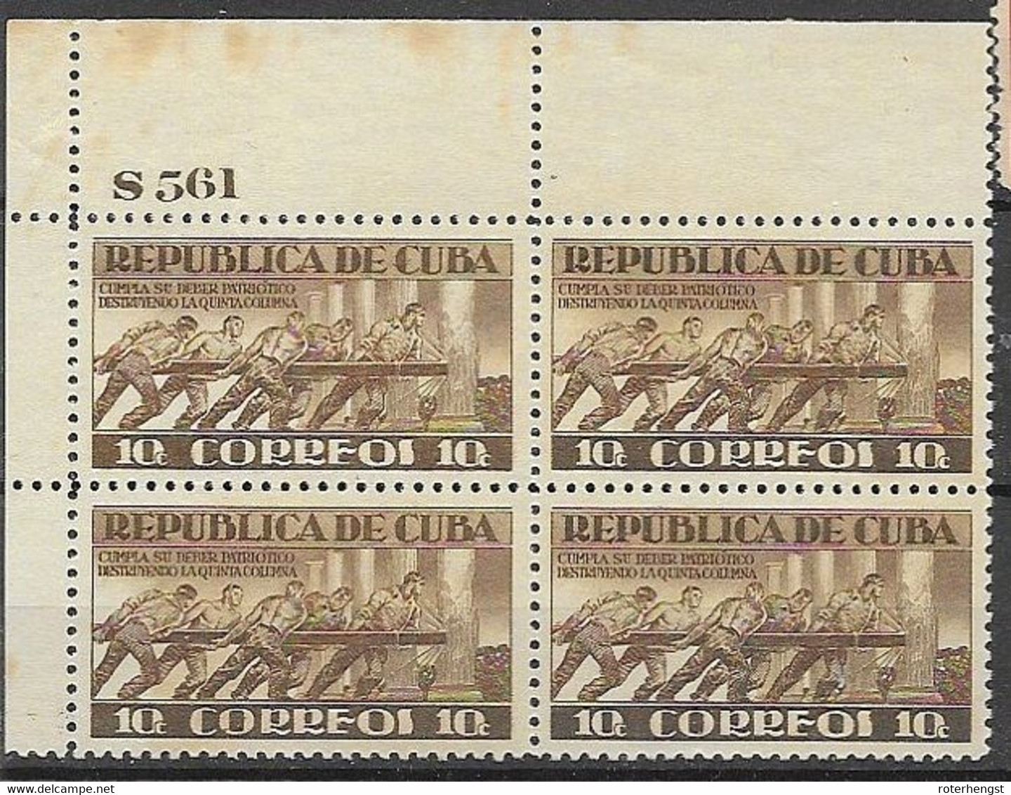Cuba Mnh ** With Plate Number (stain Only On Border, Stamps Fine) 1943 About 30 Euros - Nuovi