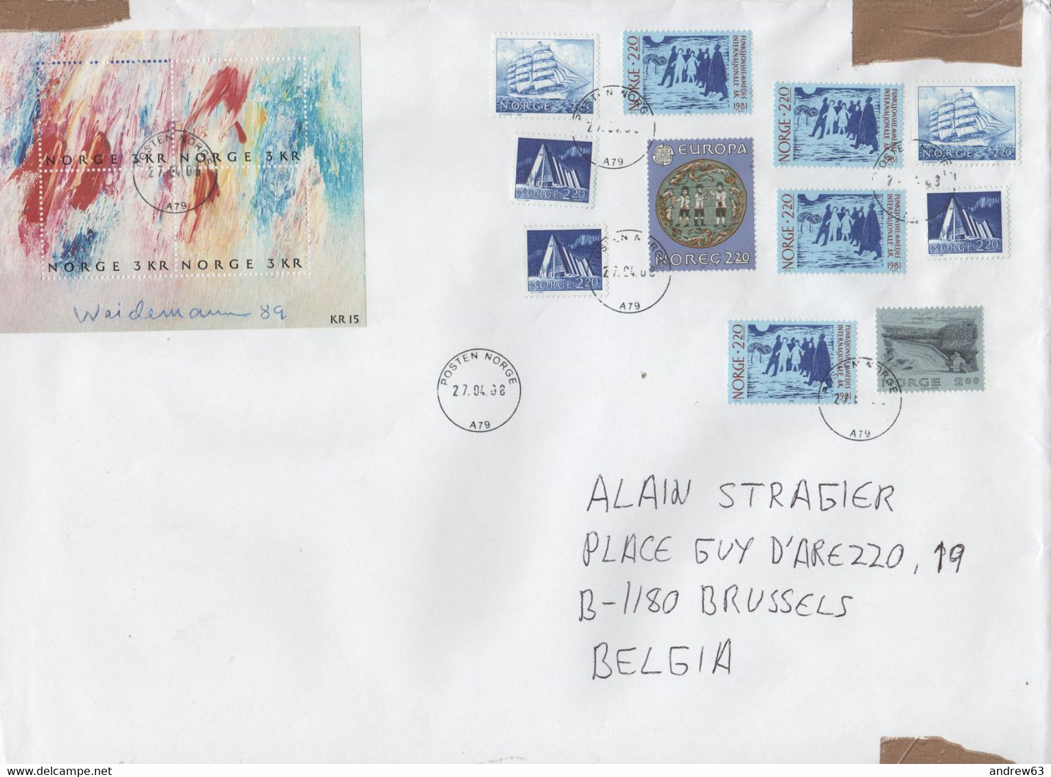 NORVEGIA - NORGE - NORWAY - 2008 - BF Painting By Jakob Weidemann + 11 Stamps (Europa Cept) - Viaggiata Da Tananger Per - Storia Postale