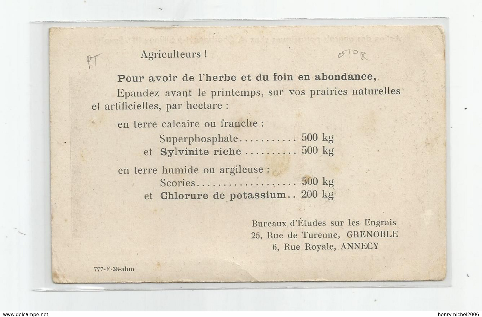 74 Haute Savoie Sillingy Ferme? Agriculteur Chez M Charbonnet Action Des Engrais .. Potasse Bureaux études Annecy..pub - Other & Unclassified