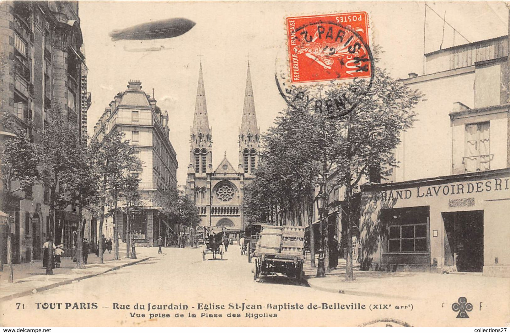 PARIS-75019-TOUT PARIS- RUE DU JOURDAIN EGLISE ST-JEAN BAPTISTE DE BELLEVILLE VUE PRISE DE LA PLACEDES RIGOLLES - Arrondissement: 19