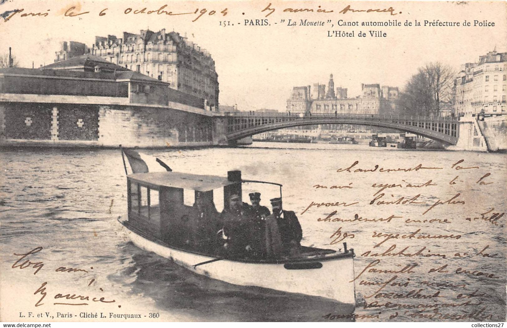 PARIS-75004- LA MOUETTE CANOT AUTOMOBILE DE LA PREFECTURE DE POLICE L'HÔTEL DE VILLE - Arrondissement: 04