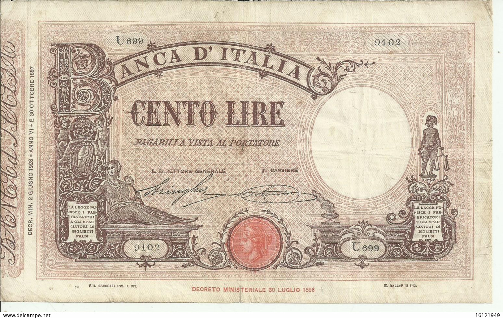 Z207 - 100 LIRE 2/06/1928 - 100 Liras