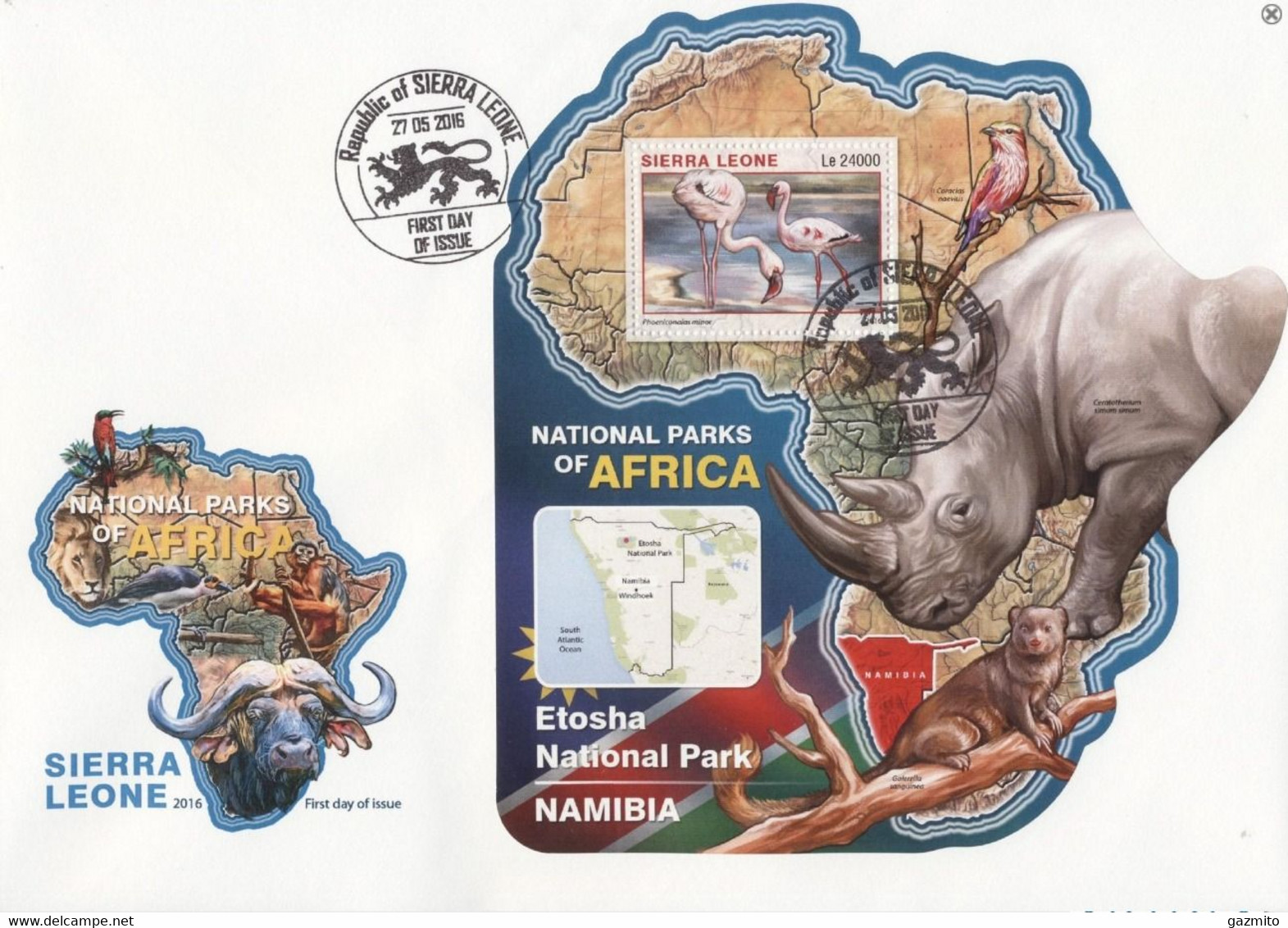 Sierra Leone 2016, Park In Africa, Namibia, Bird, Flamingos, Rhino, BF In FDC - Flamingos