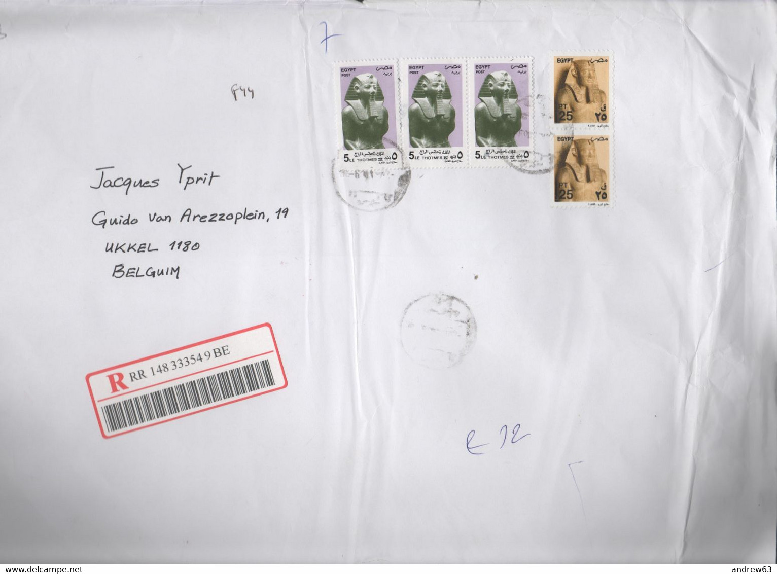 EGITTO - EGYPTE - Egypt - 2006 - 3 X 5 + 2 X 25 - Registered - Big Envelope -Viaggiata Da Alexandria Per Ukkel,Bruxelles - Storia Postale