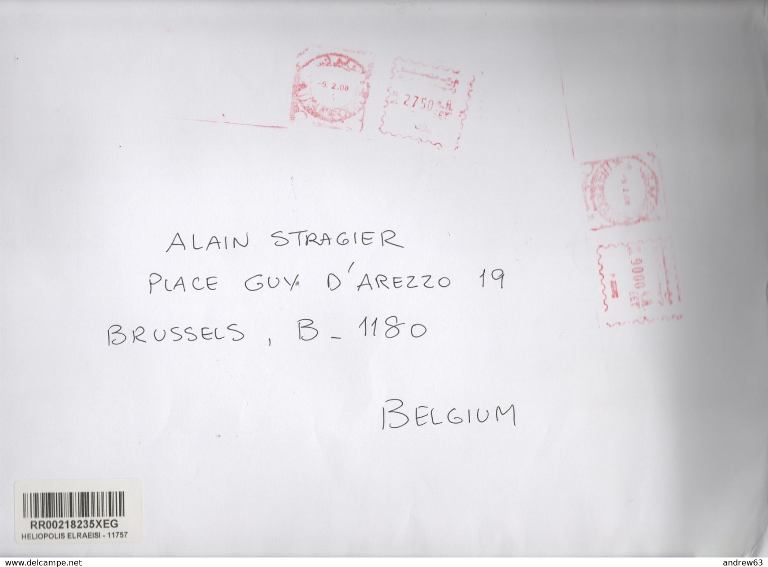 EGITTO - EGYPTE - Egypt - 2008 - 2750 + 9000 EMA,Red Cancel - Registered - Big Envelope - Viaggiata Da Heliopolis Per Br - Lettres & Documents