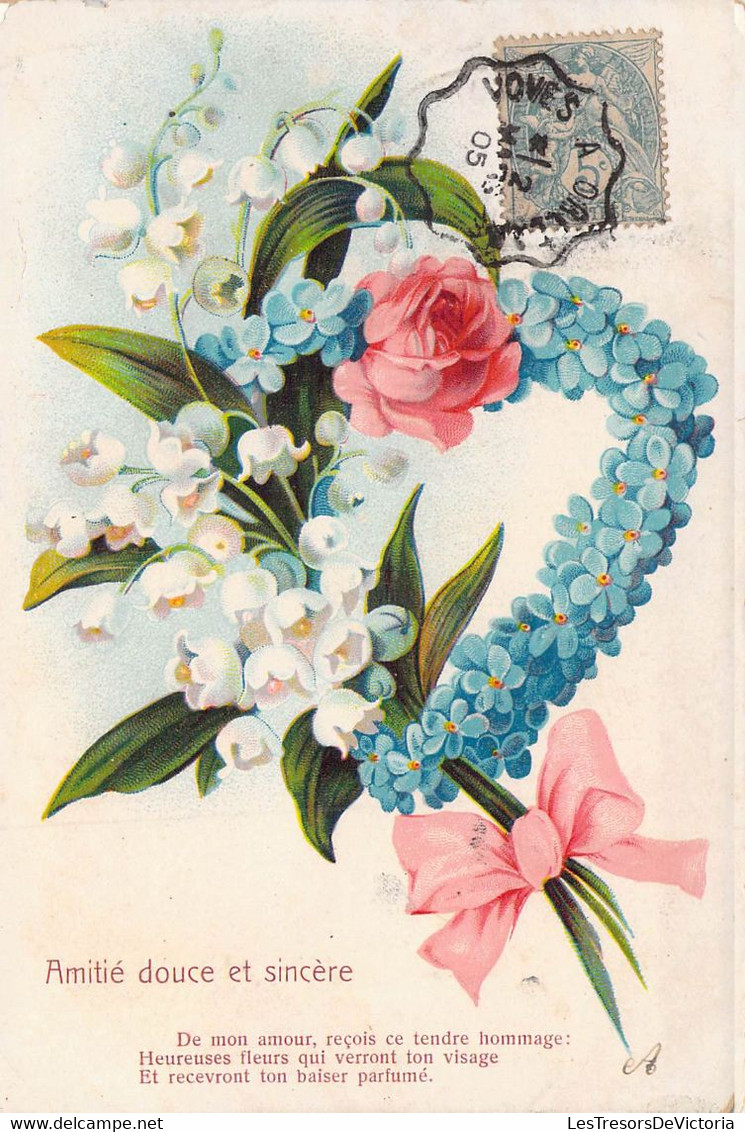 CPA FLEURS - Illustration Muguet Rose Et Fleurs Bleues - Dos Non Divisé - Flores