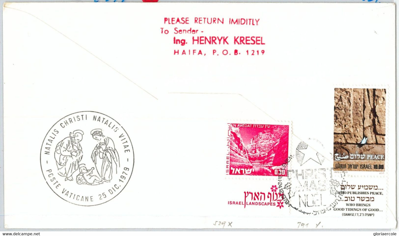 60224 - ISRAEL - POSTAL HISTORY - First Flight COVER BETHLEHEM - Vatican 1979 - Autres & Non Classés