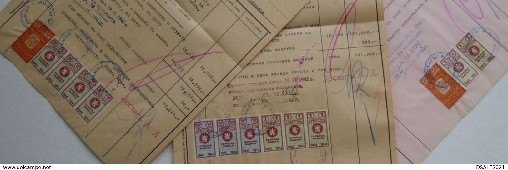 Bulgaria Lot Of 3 Document, Selection Ww2-1940s With Rare Color Fiscal Revenue Stamps, Timbres Fiscaux Bulgarie (38487) - Sellos De Servicio