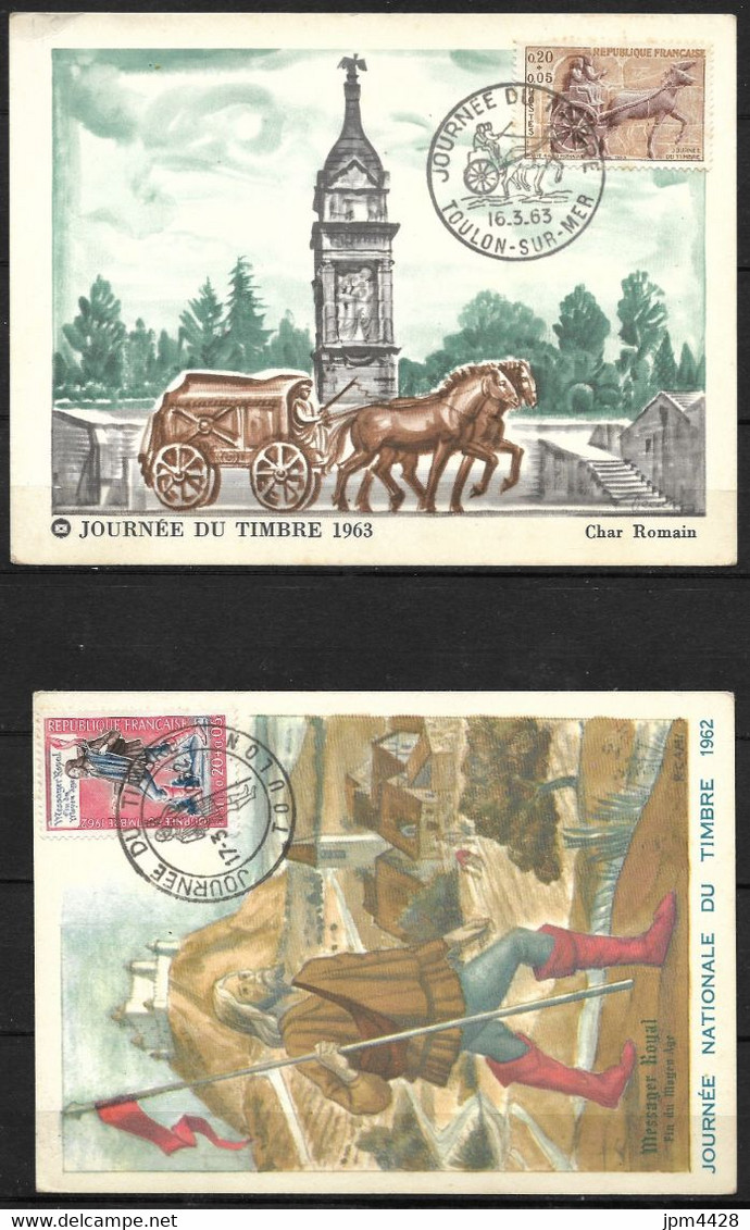 France  Vignette Club Philatélique Toulonnais,2 Différentes Sur Carte Postale Fête Du Timbre 1962 - Toulon - Filatelistische Tentoonstellingen