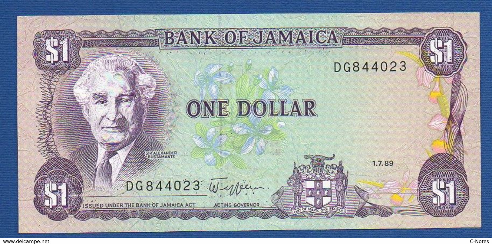 JAMAICA - P.68Ac – 1 Dollar 1989 UNC Serie DG 844023 - Jamaica