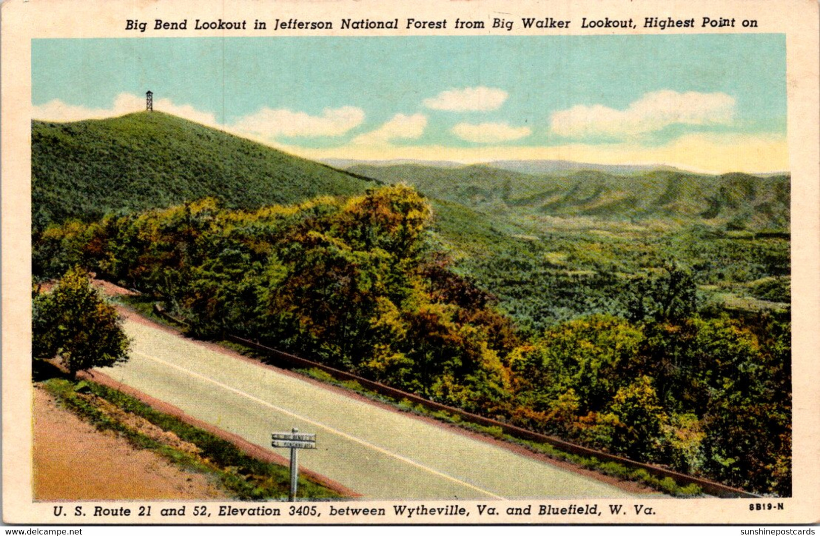 West Virginia Bluefield Big Bend Lookout In Jefferson National Forest Curteich - Altri & Non Classificati