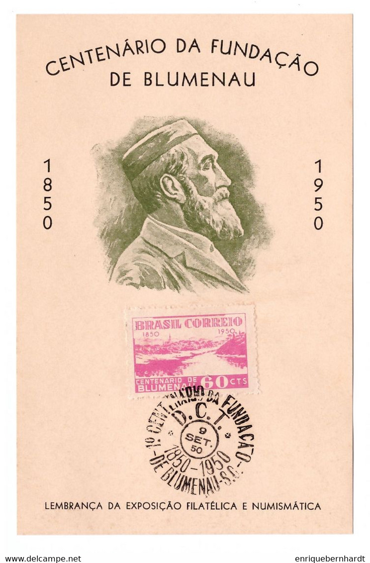 BRASIL. CENTENARIO DE LA FUNDACIÓN DE BLUMENAU (1950). RECUERDO DE LA EXPOSICIÓN FILATÉLICA Y NUMISMÁTICA. - Postzegelboekjes