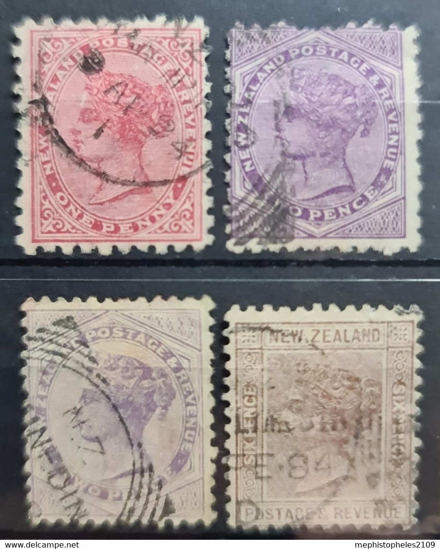 NEW ZEALAND 1882 - Canceled - Sc# 61, 62, 62, 65 - Used Stamps