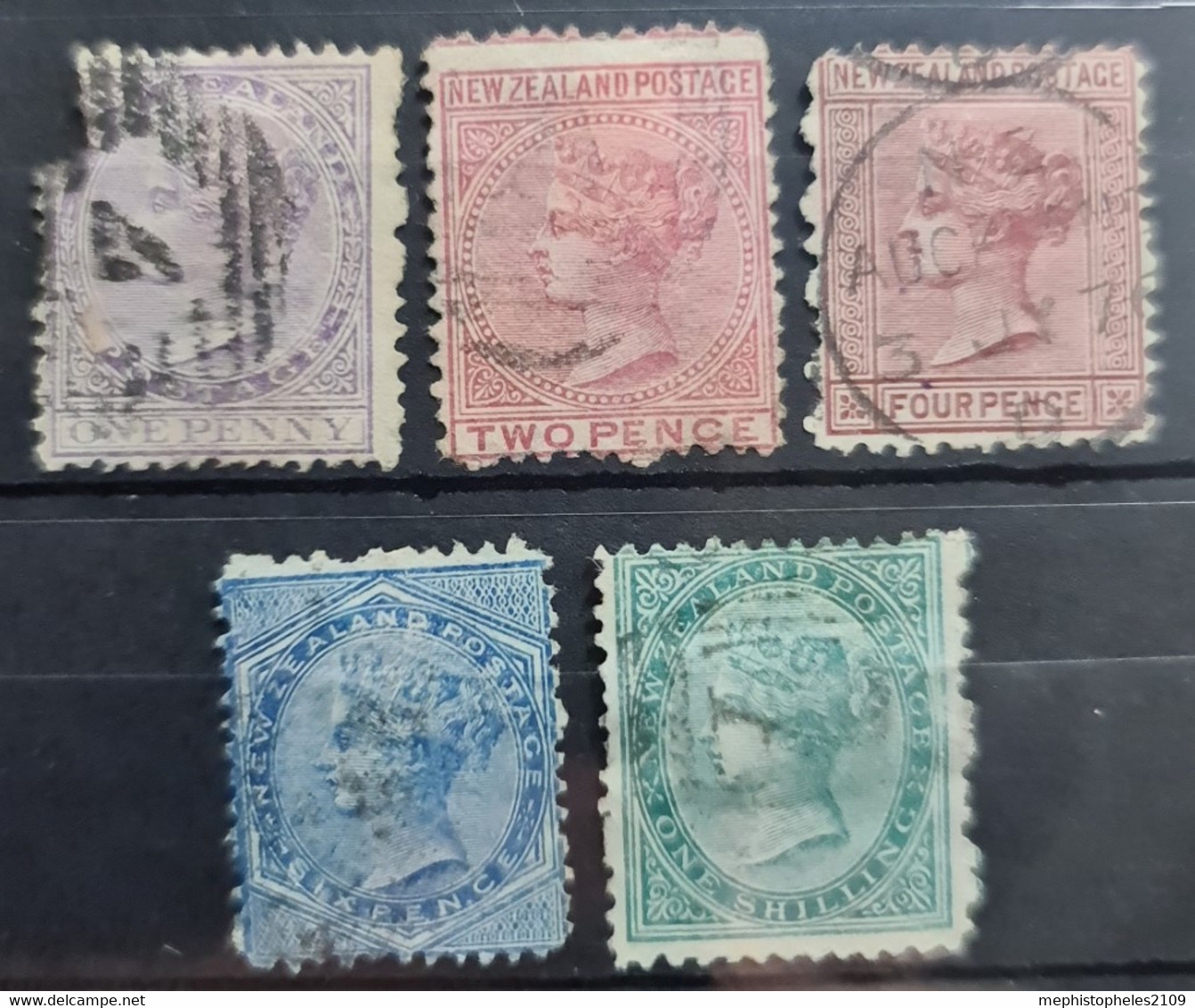 NEW ZEALAND 1874 - Canceled - Sc# 51, 52, 54, 55, 56 - Used Stamps