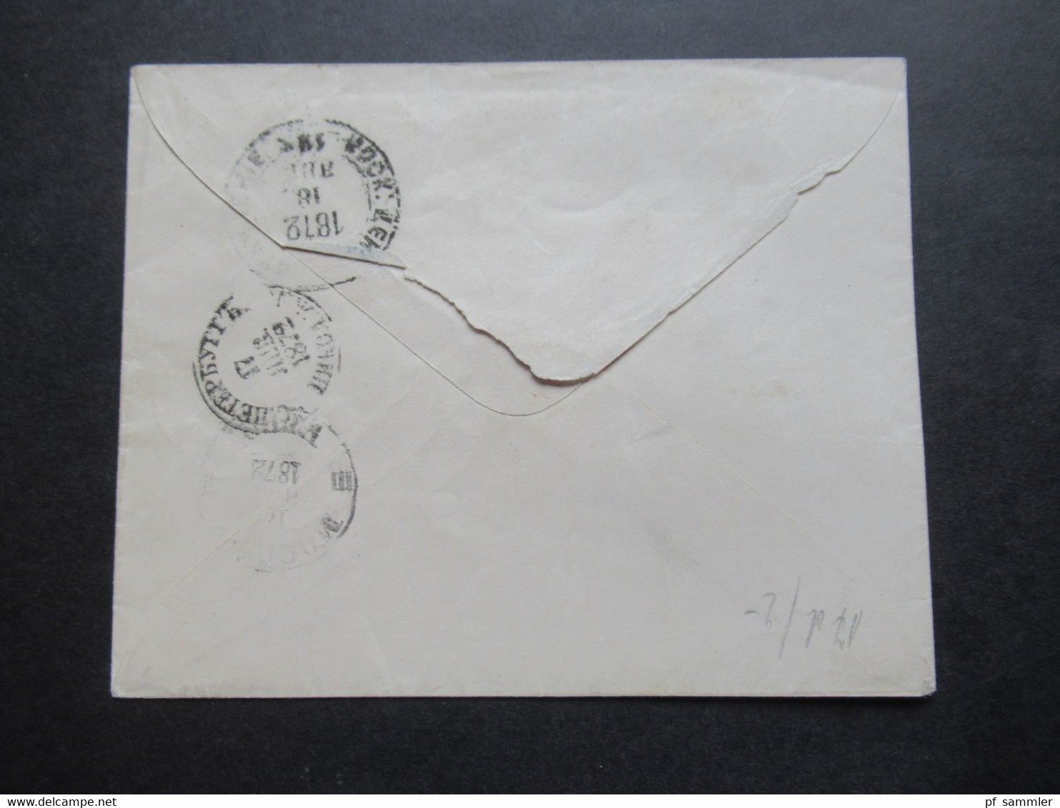Russland 1872 Ganzsachen Umschlag U 16 D Rückseitig Mit 3 Stempeln - Postwaardestukken