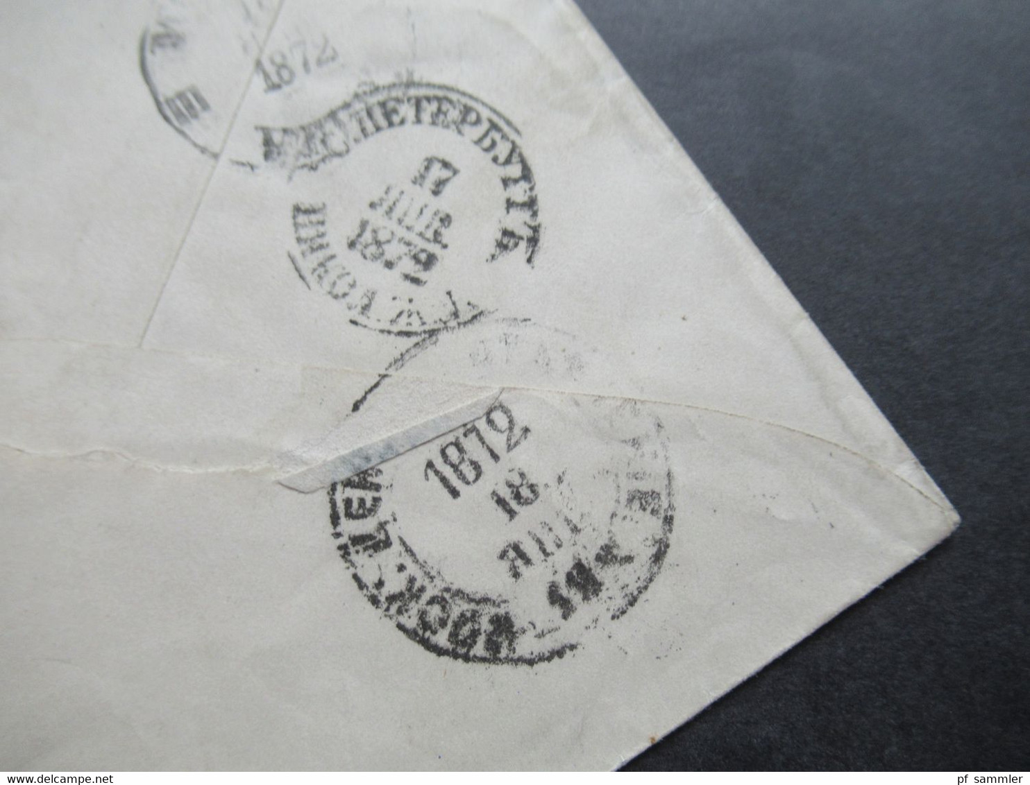 Russland 1872 Ganzsachen Umschlag U 16 D Rückseitig Mit 3 Stempeln - Ganzsachen