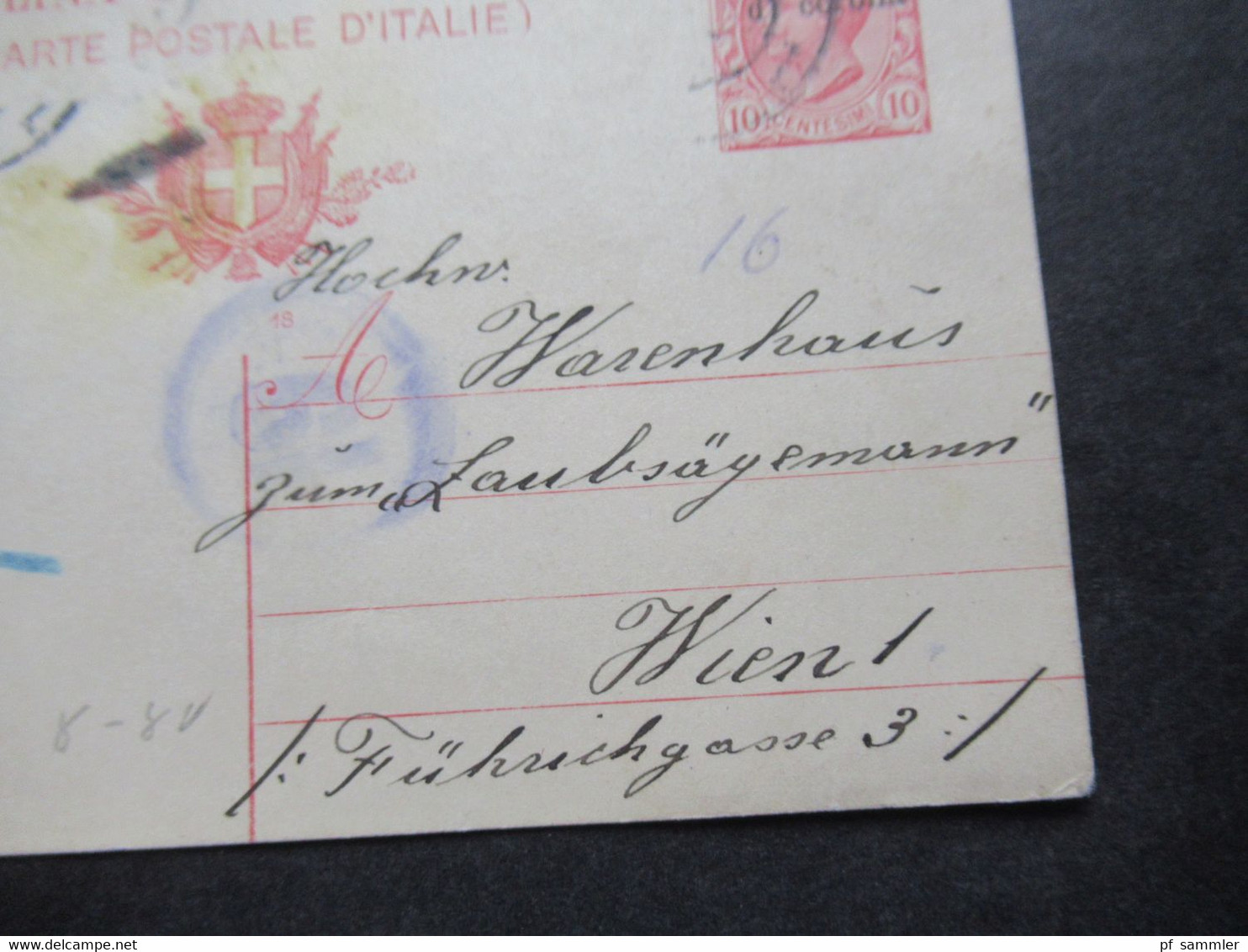 Italien 1919 GA Mit Aufdruck 10 Centesimi Die Corona Ausgabe Für Julisch-Venetien Usw. P 8 Mit Zensurstempel Nach Wien - Entero Postal