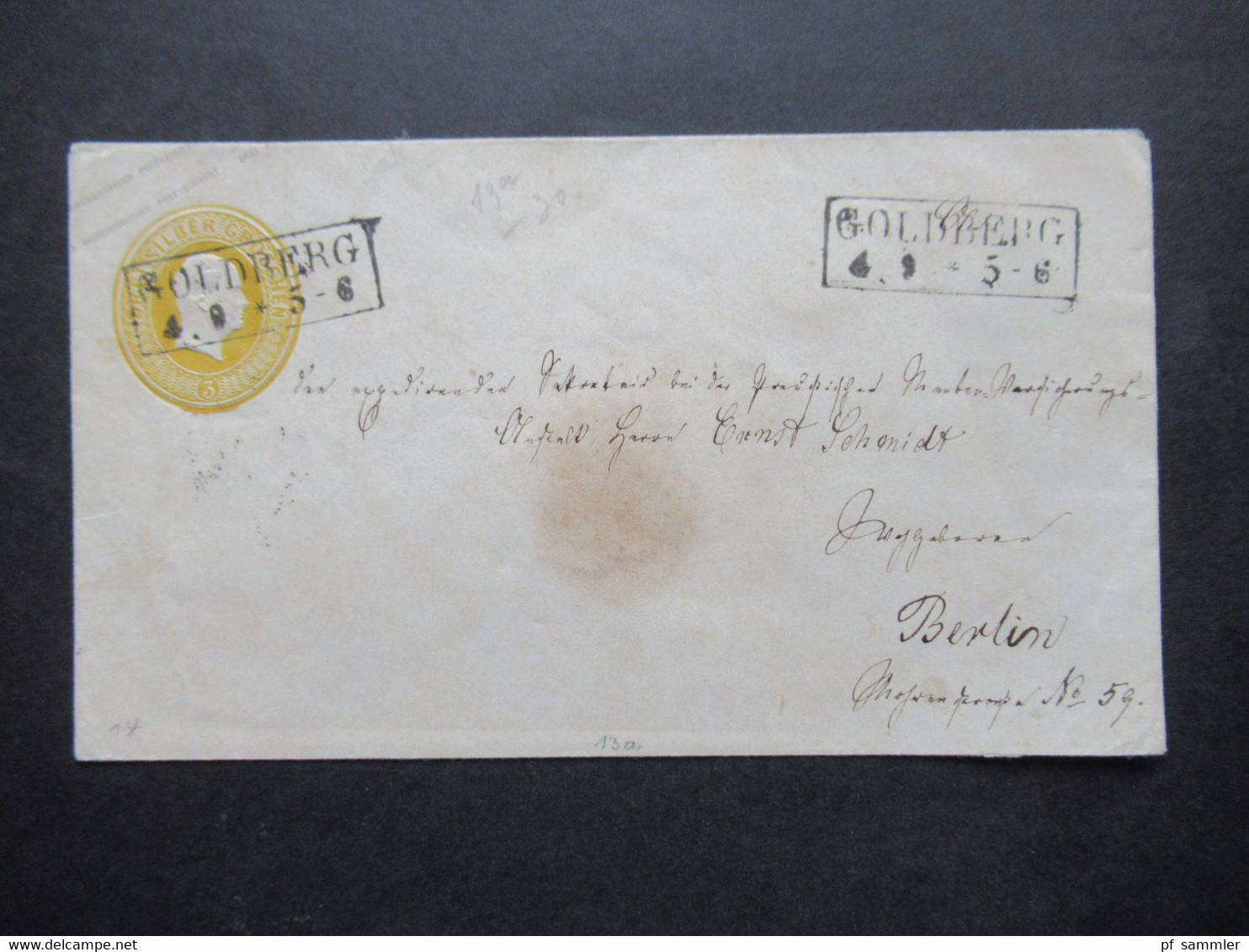 AD Preussen Um 1855 2x Stempel Ra2 Goldberg Nach Berlin Gesendet Rückseitig Mit Ank. Stempel Und Siegel - Postwaardestukken