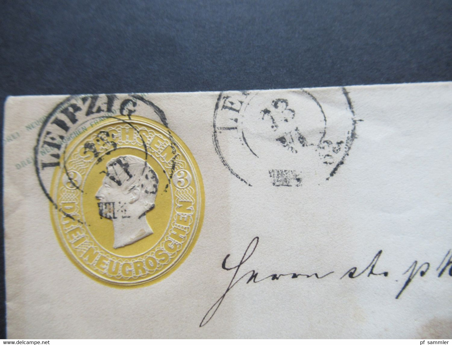 AD Sachsen Um 1859 GA Umschlag U3 A 2x Stempel K2 Leipzig Nach Göttingen Rückseitig Blauer Ank. Stempel - Saxony