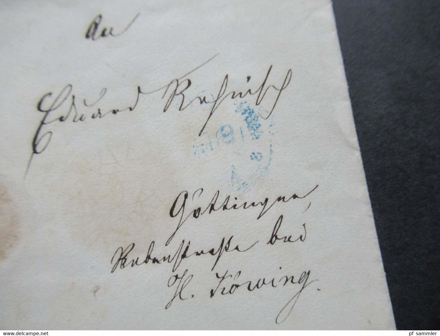 AD Sachsen Um 1859 GA Umschlag U3 A 2x Stempel K2 Leipzig Nach Göttingen Rückseitig Blauer Ank. Stempel - Sachsen