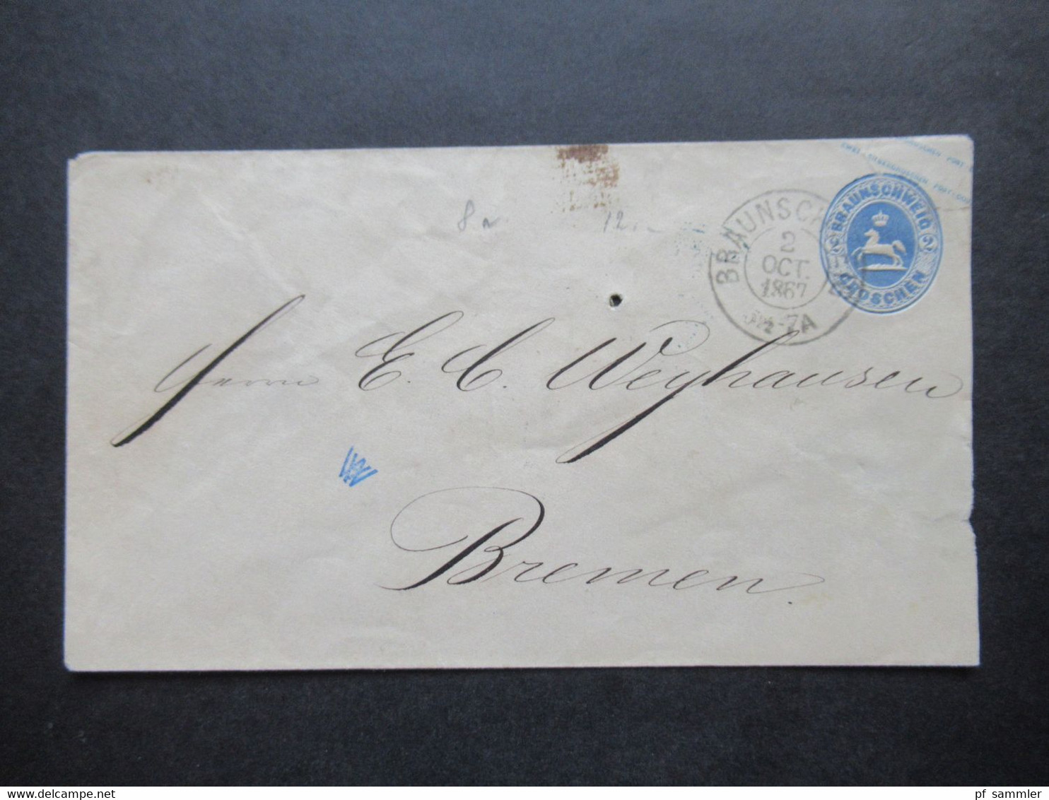 AD Braunschweig 1867 GA Umschlag U 8 Stempel K2 Braunschweig Nach Bremen Gesendet Rücks. Stp. Braunschweigische Bank - Braunschweig