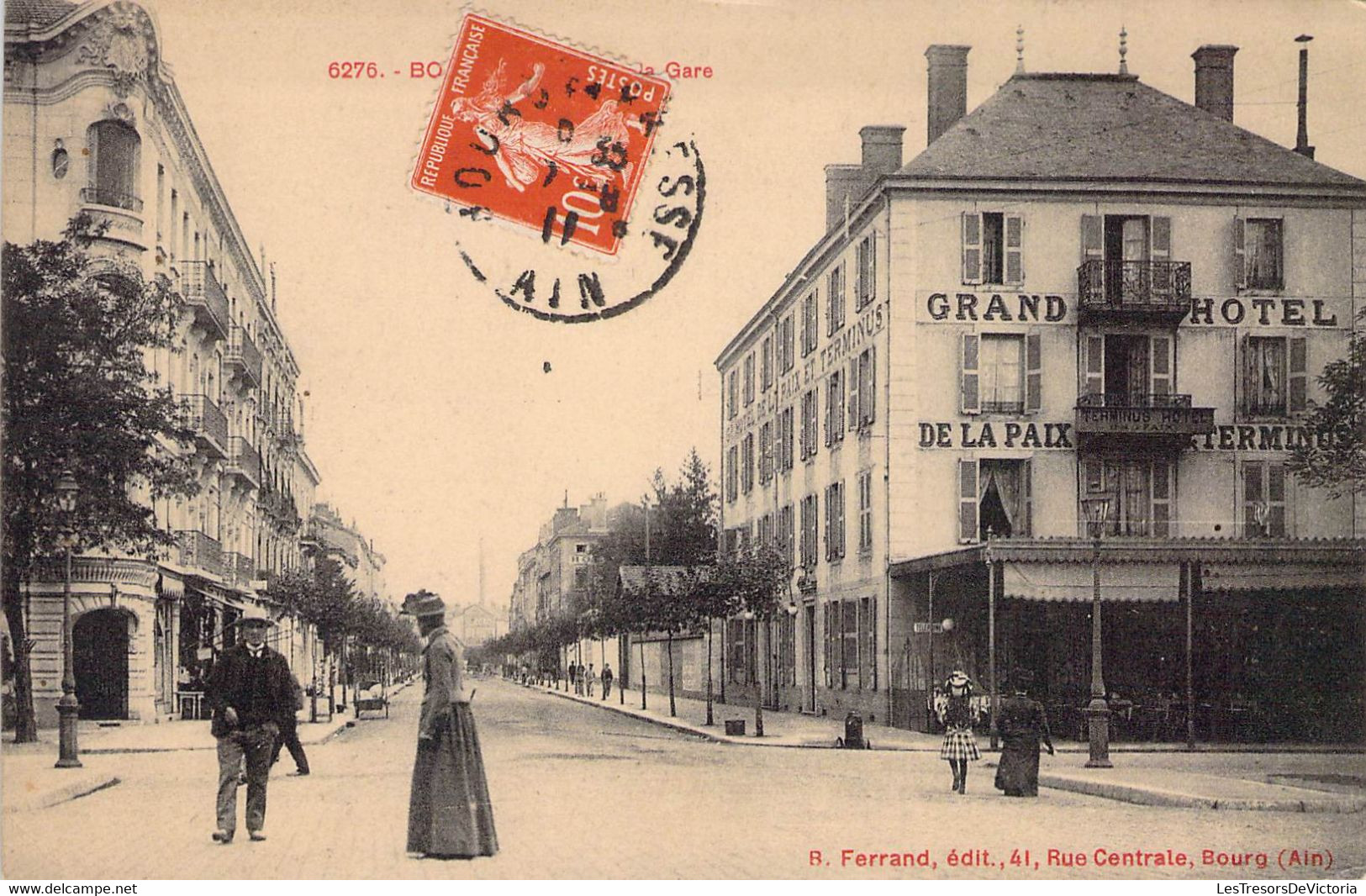 CPA - 01 - BOURG EN BRESSE - Rue De La Gare - Animée - Grand Hôtel De La Paix - R Ferrand BOURG - Other & Unclassified