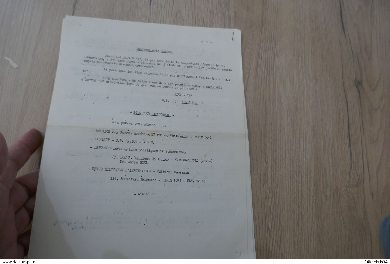 Action K Bulletin De Liaison Et D'information Des Stagiaires De Koléa Algérie 16/07/1959 N°5 Anti Communiste - 1950 - Today