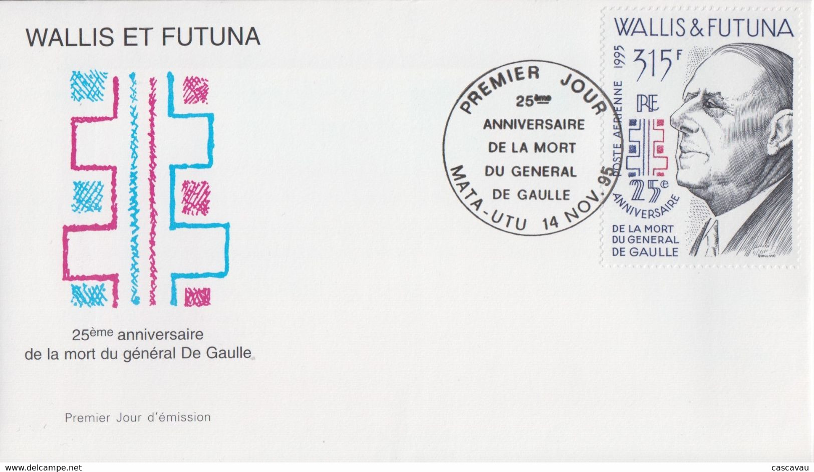 Enveloppe   FDC   1er  Jour   WALLIS  ET  FUTUNA    25éme  Anniversaire   Mort   Du   Général   DE  GAULLE   1995 - FDC