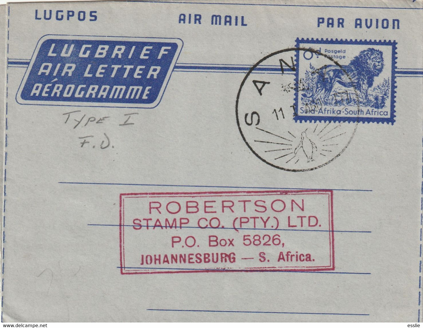 South Africa RSA - 1960 - Aerogramme Air Letter Lugbrief SANAE (Antarctic Expidition) Type I (FDC) - Luftpost