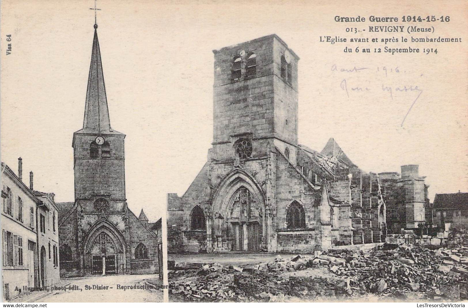 CPA - 55 - REVIGNY - Grande Guerre - L'eglise Avant Et Après Le Bombardement Du 6 Au 12 Septembre 1914 - Revigny Sur Ornain