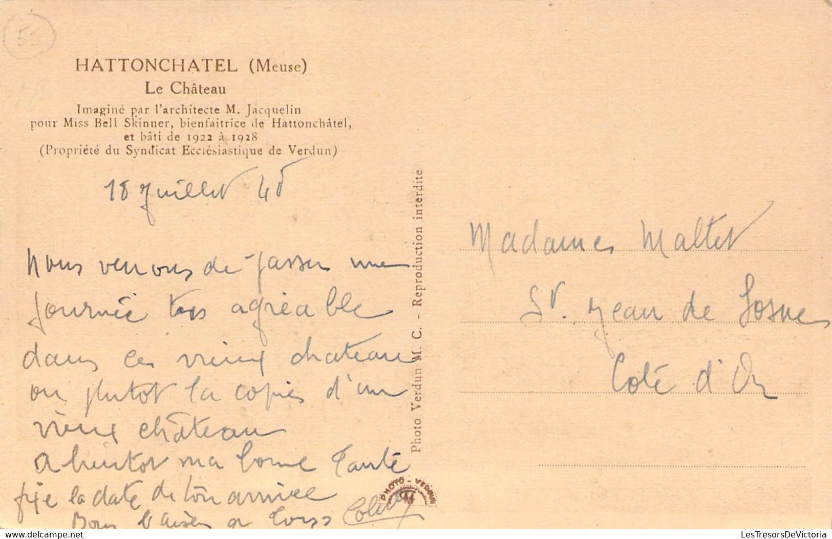 CPA - 55 - HATTONCHATEL - Le Château - Propriété Du Syndicat Ecclésiastique De Verdun - Edition Verdun MC - Other & Unclassified