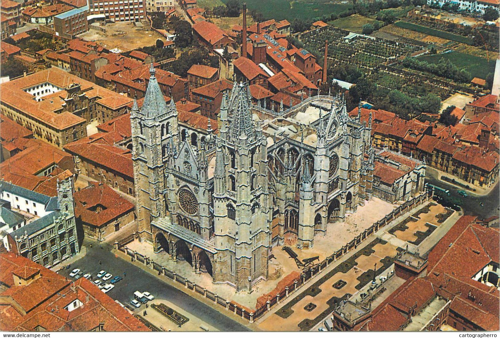 Postcard Spain Leon Cathedral Aerial View - León