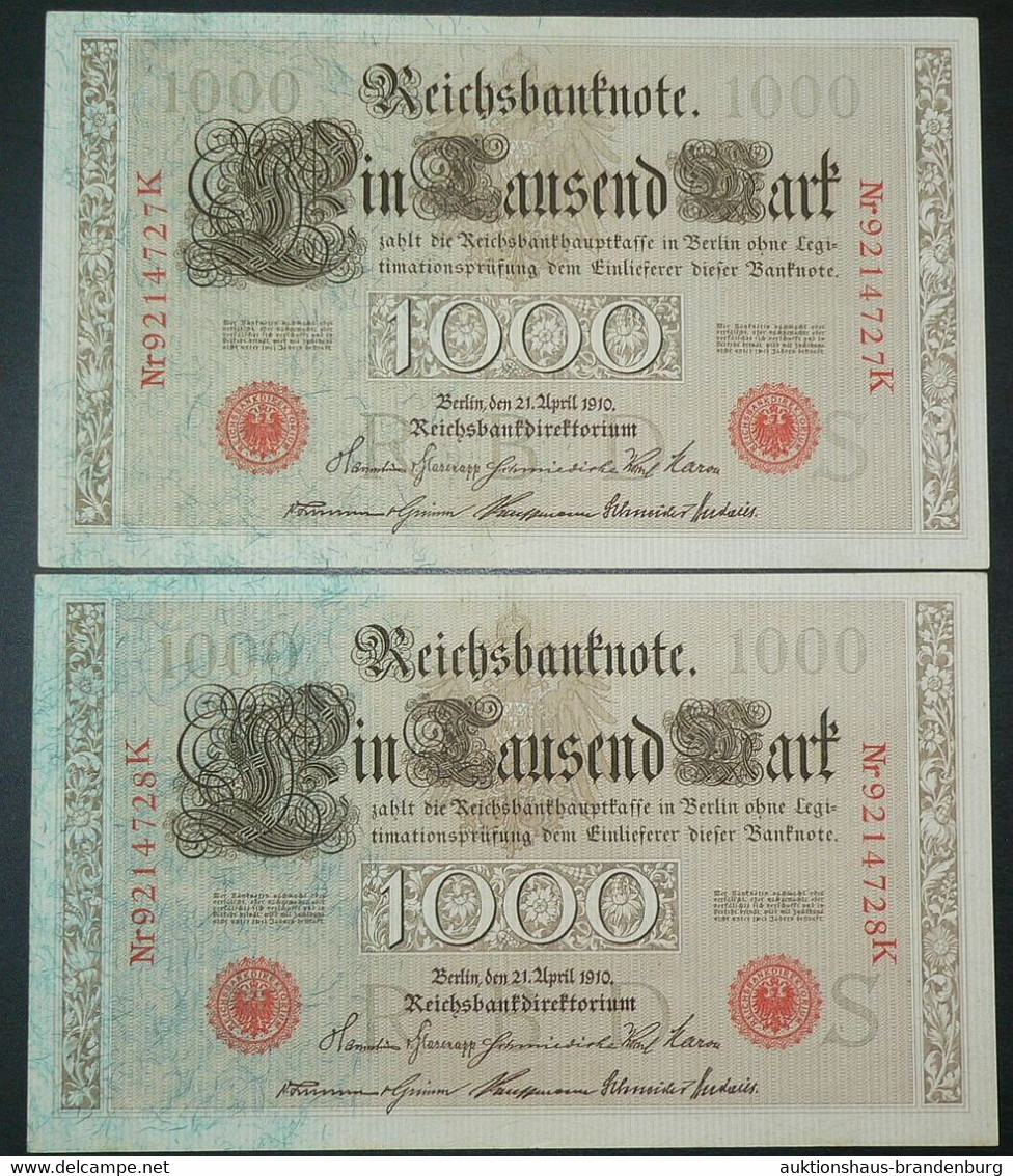 2x 1.000 Mark 21.4.1910 - Serie S/K Mit Laufender KN - Reichsbank (DEU-40b) - 1000 Mark