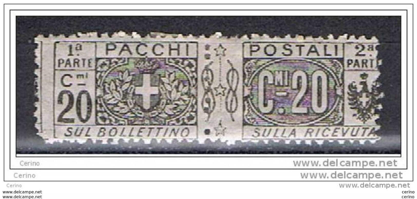 REGNO:  1914/22  P.P.  STEMMA  E  CIFRA  -  20 C. GRIGIO  NERO  L. -  SASS. 9 - Colis-postaux