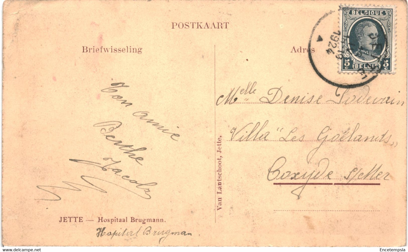 CPA Carte Postale Belgique  Bruxelles  Jette Hôpital Brugmann 1924 VM57834ok - Salute, Ospedali