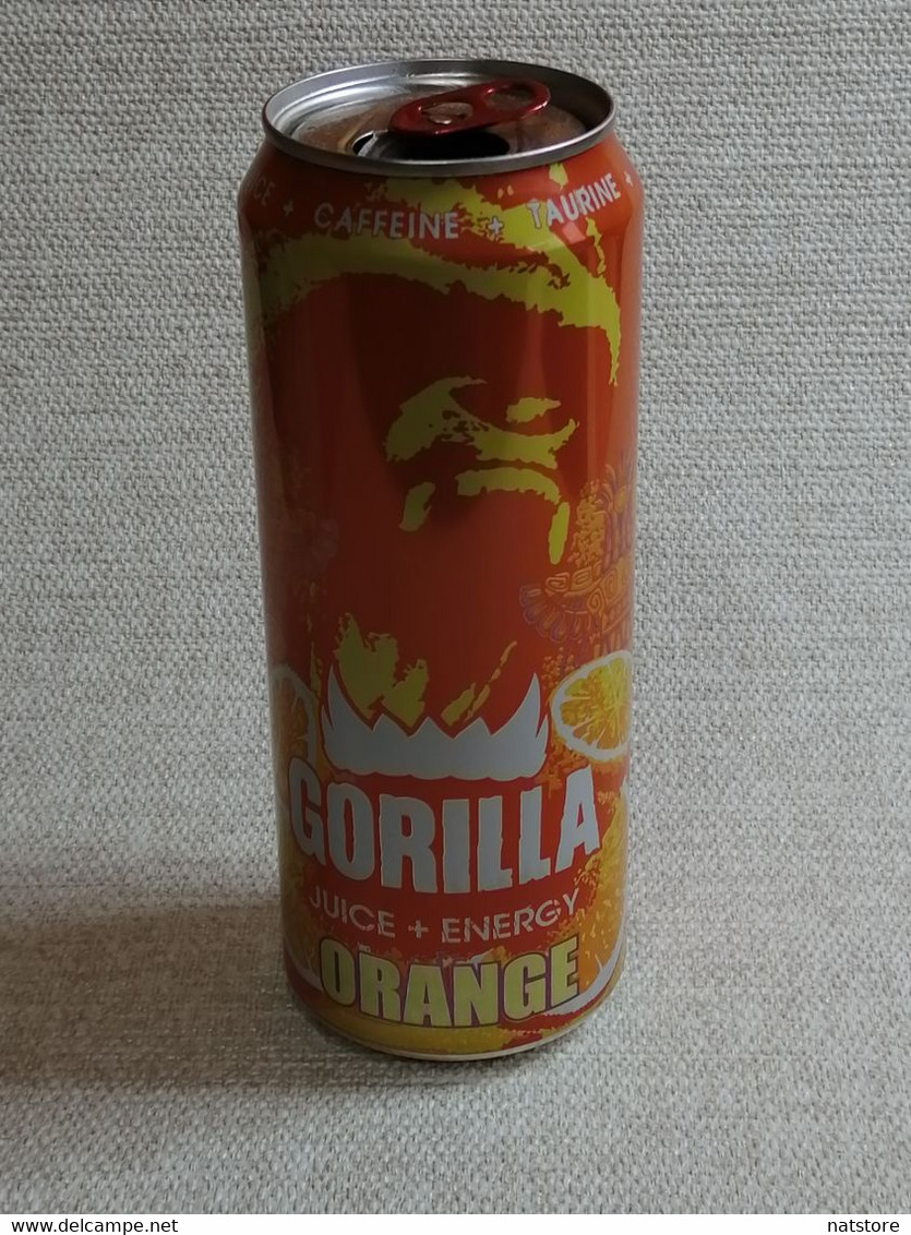 RUSSIA..  CAN.. ENERGY DRINK   "GORILLA"   ORANGE JUICE+ ENERGY..450ml. - Latas