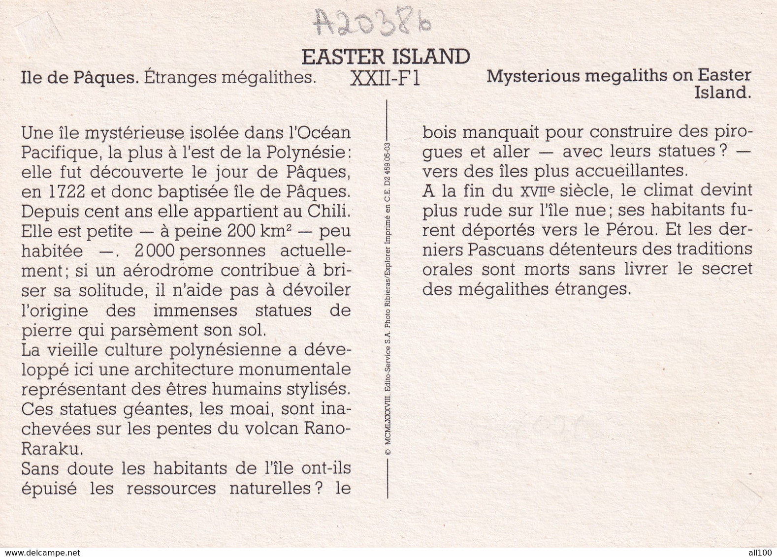 A20386 - MYSTERIOUS MEGALITHS ON EASTER ISLAND ETRANGES MEGALITHES RAPA NUI EASTER ISLAND ILE DE PAQUES - Rapa Nui