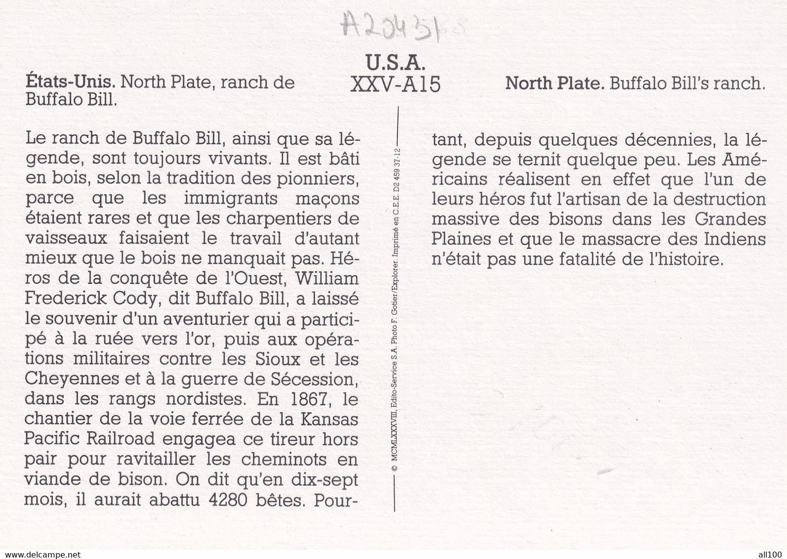 A20431 - NORTH PLATTE NORTH PLATE BUFFALO BILL'S RANCH USA UNITED STATES OF AMERICA - North Platte