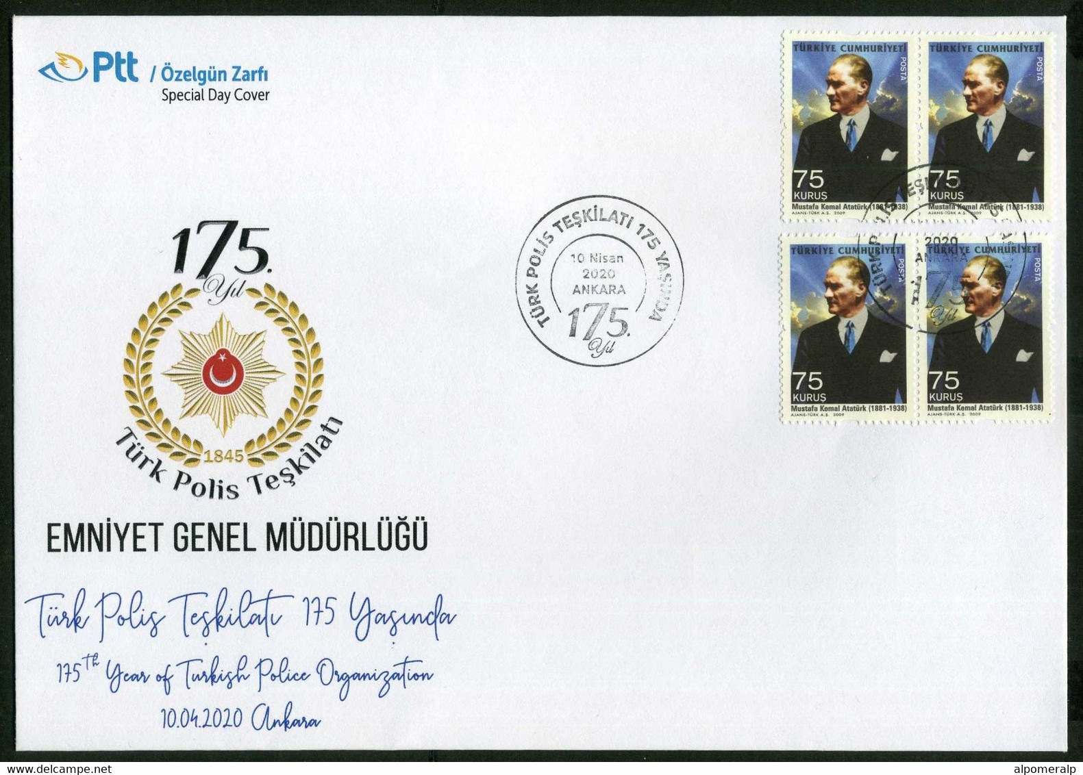 Türkiye 2020 Turkish Police Organization, 175th Year, Special Cover - Storia Postale