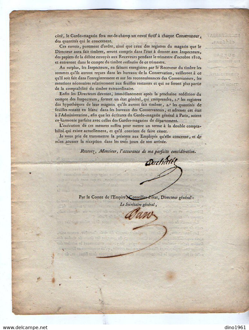 VP20.810 - Napoléon 1er - PARIS 1810 - Lettre De L'Admistration De L'Enregistrement / Timbres Des Registres Hypothèques - Décrets & Lois