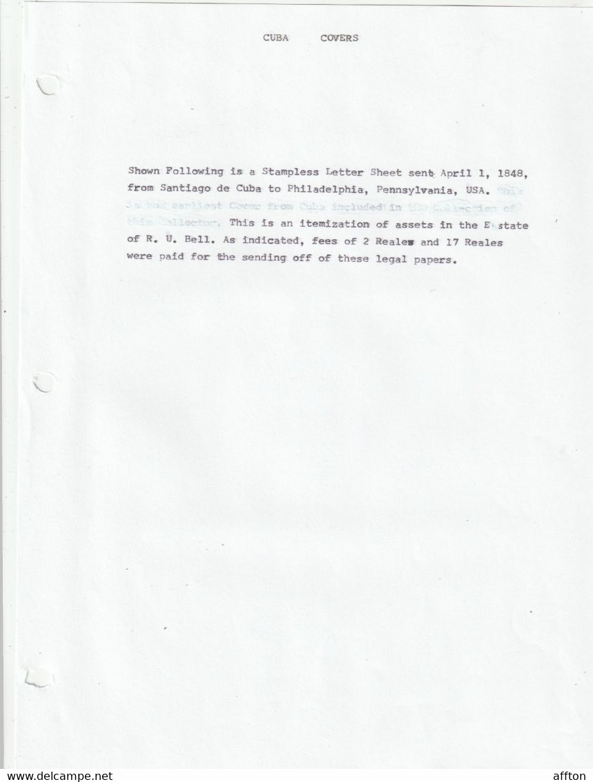 Santiago De Cuba 1848 Letter Mailed To USA - Voorfilatelie