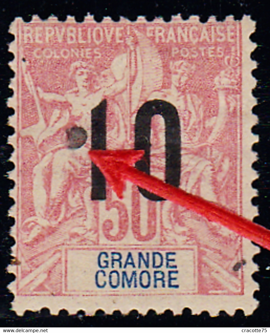 GRANDE COMORE - N° 28A* - 10c Sur 50c Rose. "Espacé" - Point D'encrage. - Ongebruikt