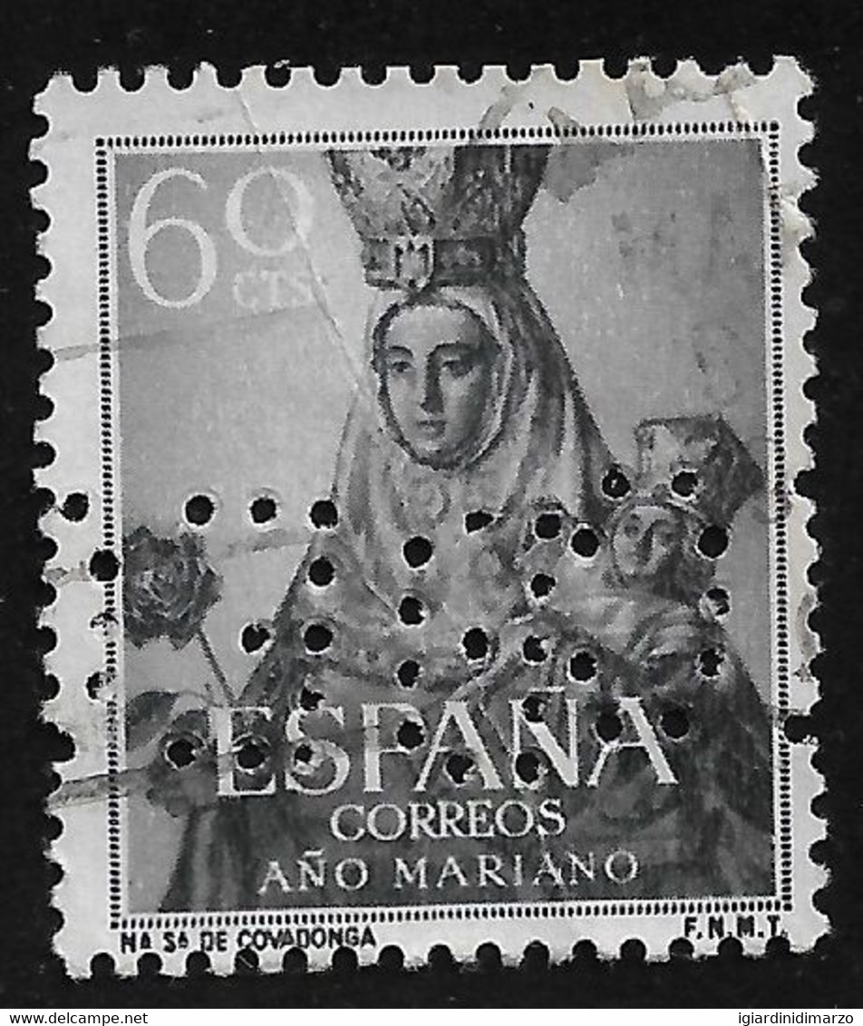 PERFIN SPAGNA - 1954 -valore Da 60 C. Usato, ANNO MARIANO, Con Perforazione - PERFIN - In Buone Condizioni. - Perfins