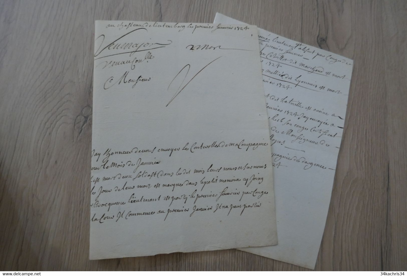 Pièce Signée D'ARGENCE 1724 Rapport Morts Et Désertion De Soldats Château De Lieutenberg - Documenten